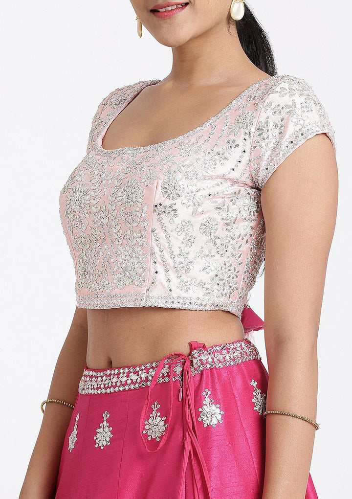 Pink Gota Patti Raw Silk Designer Lehenga-Koskii