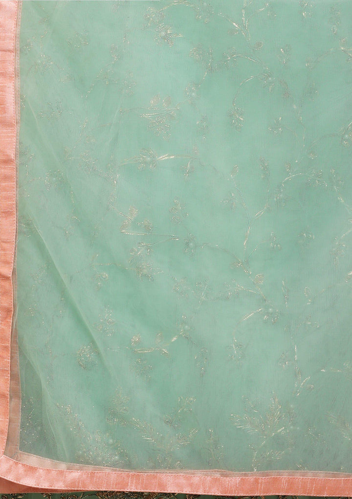 Pink and Pista Green Net Designer Lehenga-Koskii