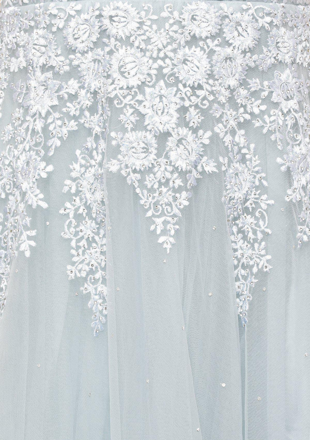 Powder Blue Threadwork Net Designer Gown-Koskii