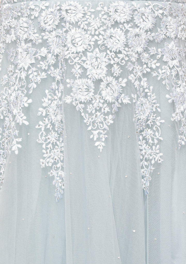 Powder Blue Threadwork Net Designer Gown-Koskii