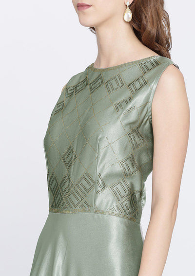 Dark Grey Swarovski Taffeta Silk Designer Gown-Koskii