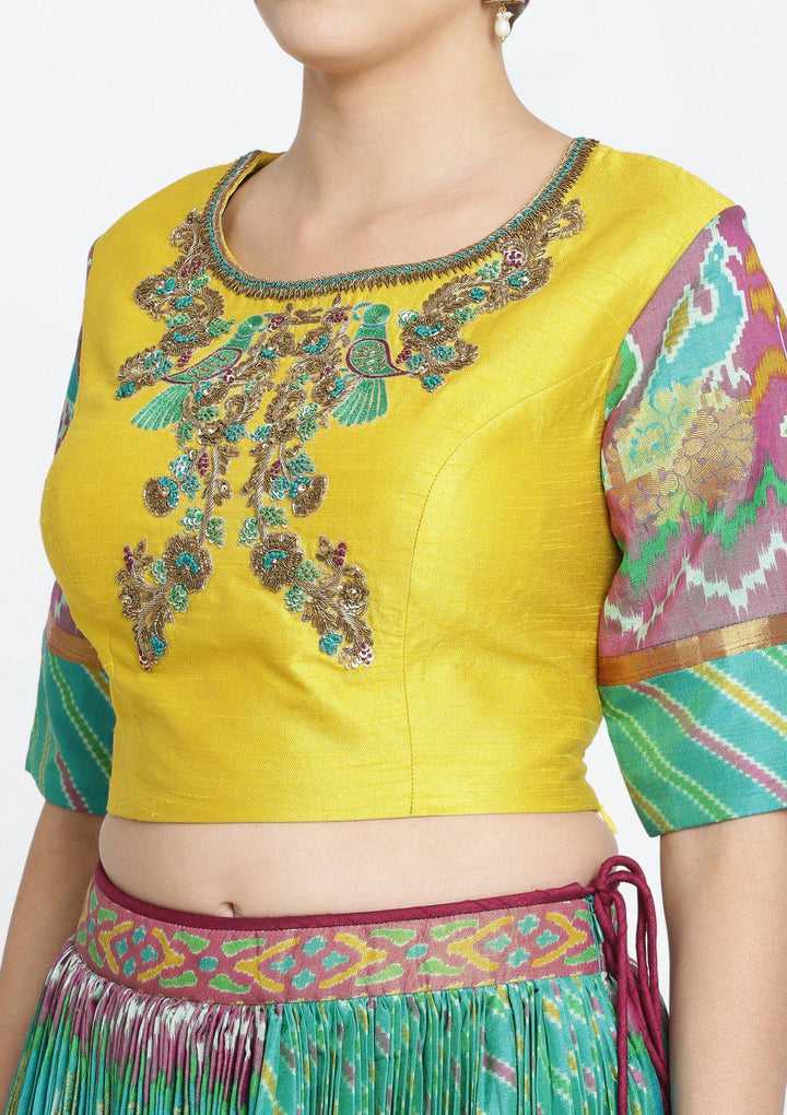 Blue Green Zardosi Rawsilk Designer Lehenga-Koskii
