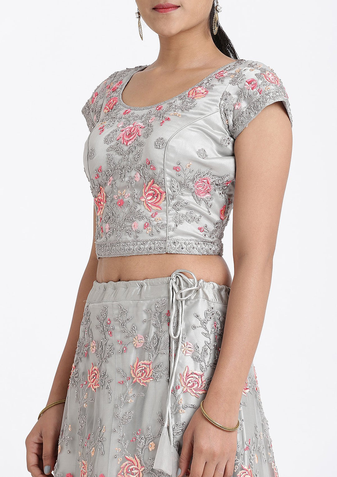 Silver Threadwork Net Designer Lehenga-Koskii