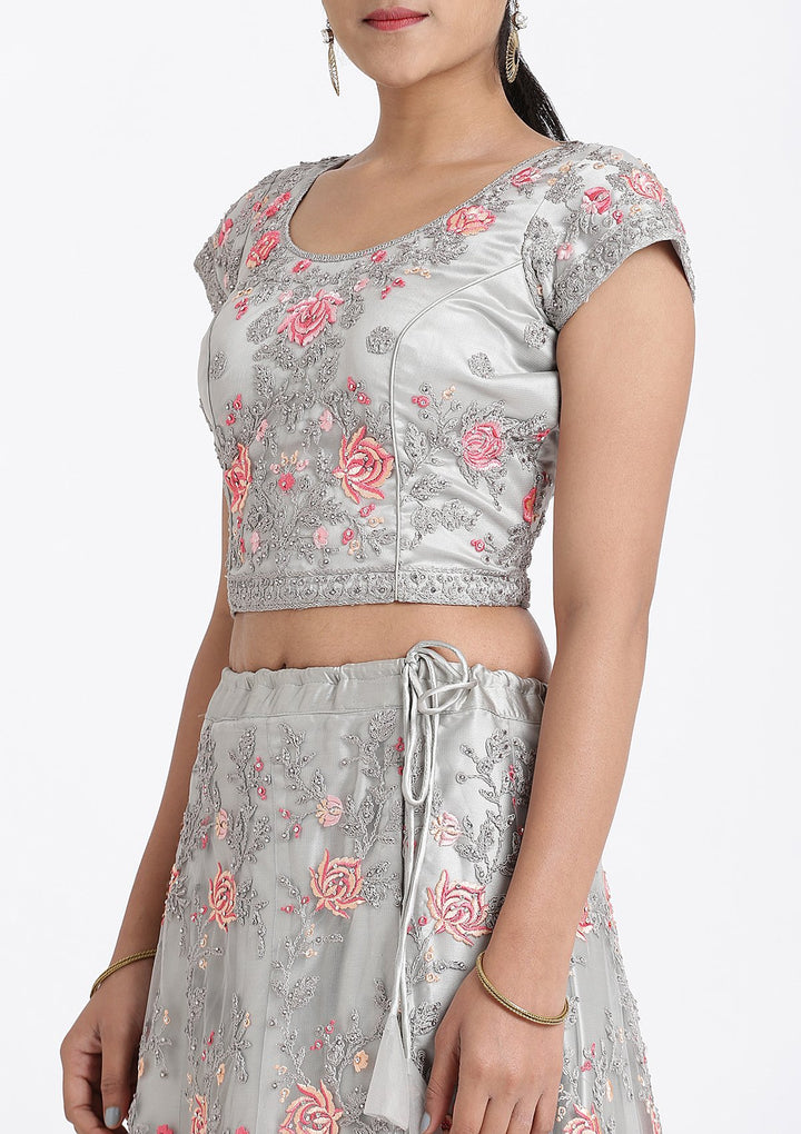 Silver Threadwork Net Designer Lehenga-Koskii