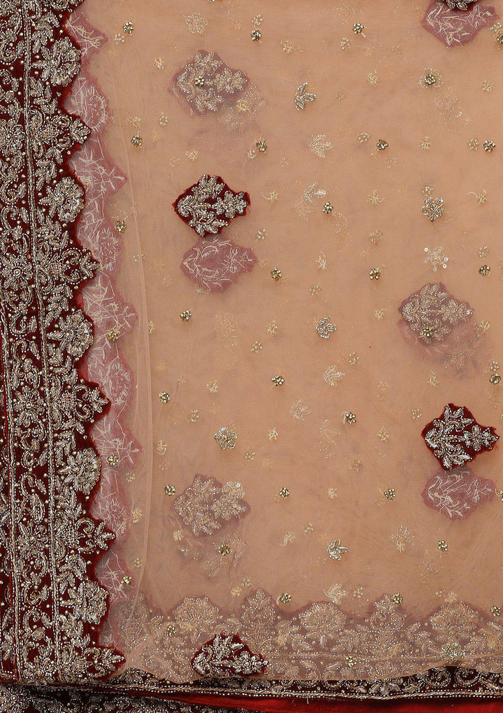 Maroon Zardozi Velvet Designer Gown-Koskii