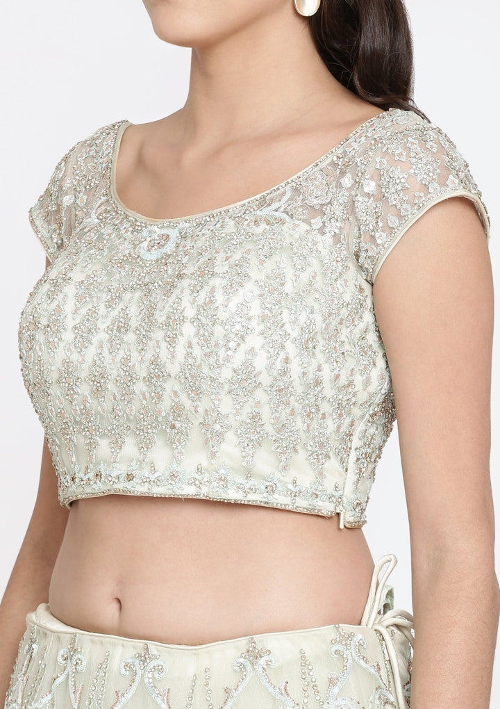 Teal Green Gotapatti Net Designer Lehenga-Koskii