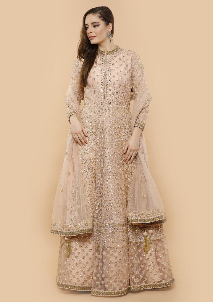 Peach Sequinned Net Designer Gown-Koskii
