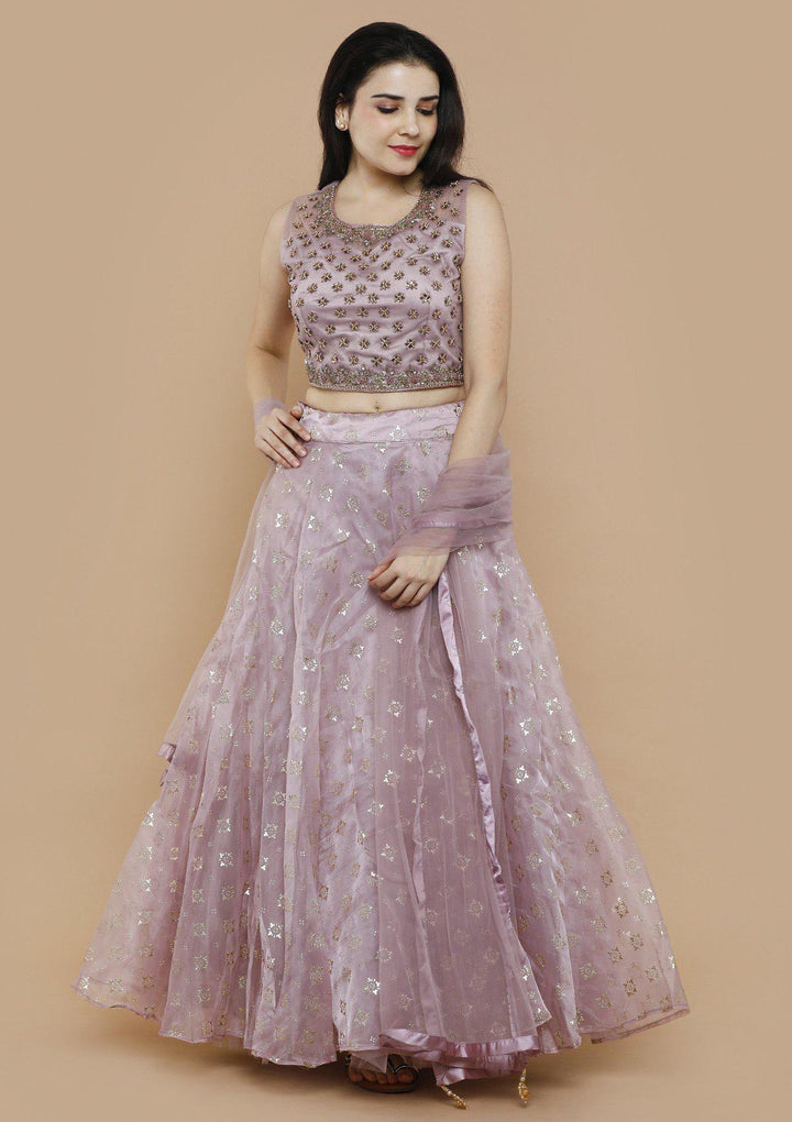 Lavender Sequinned Tissue Silk Designer Lehenga-Koskii
