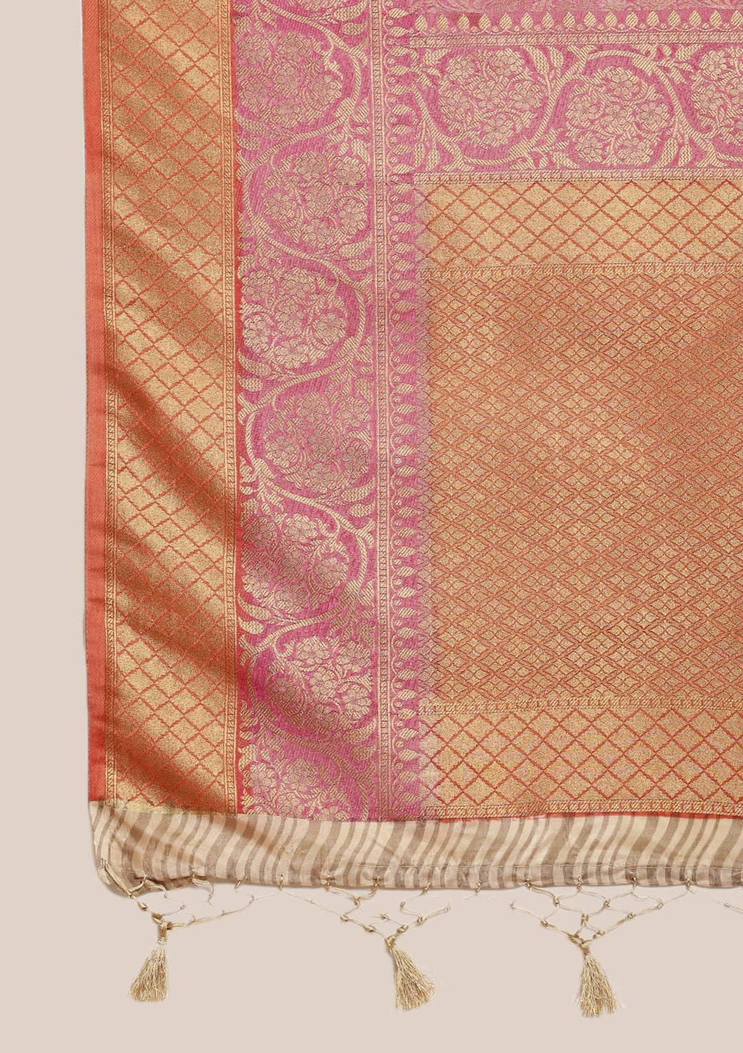 Orange and Cream Art Silk Designer Saree-Koskii