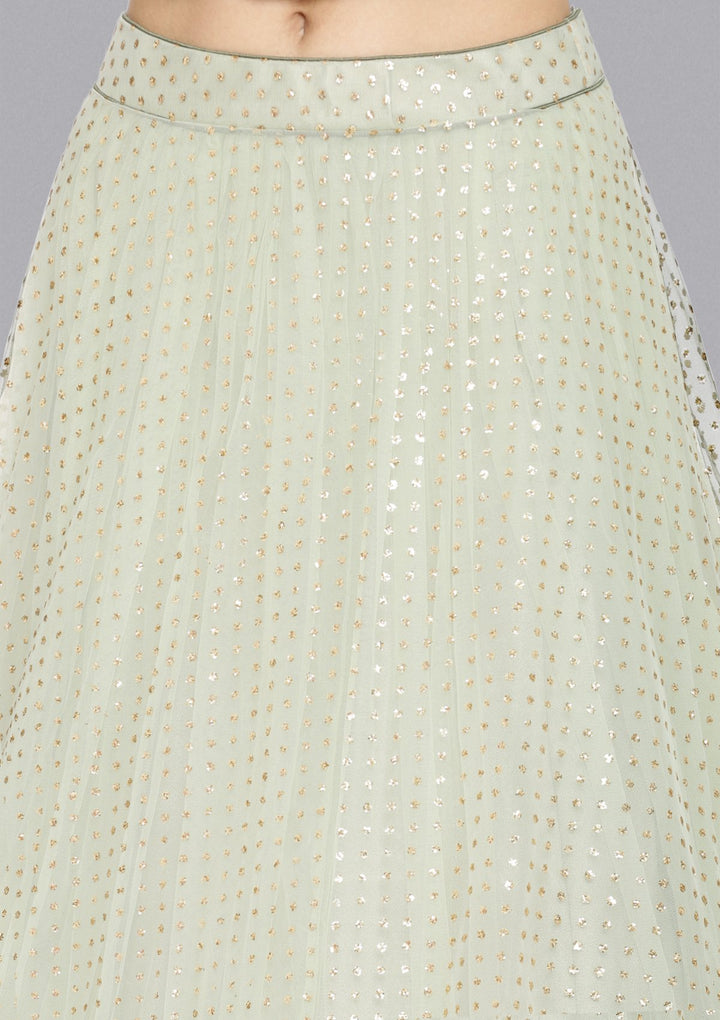 Pista Green Stonework Net Designer Lehenga-Koskii