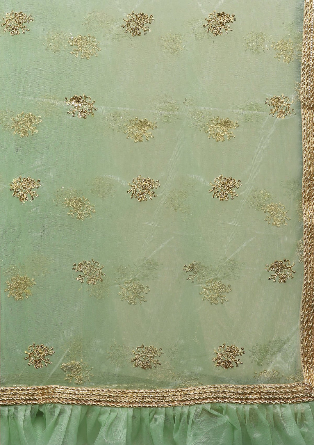Pista Green Zari Work Net Designer Lehenga-Koskii