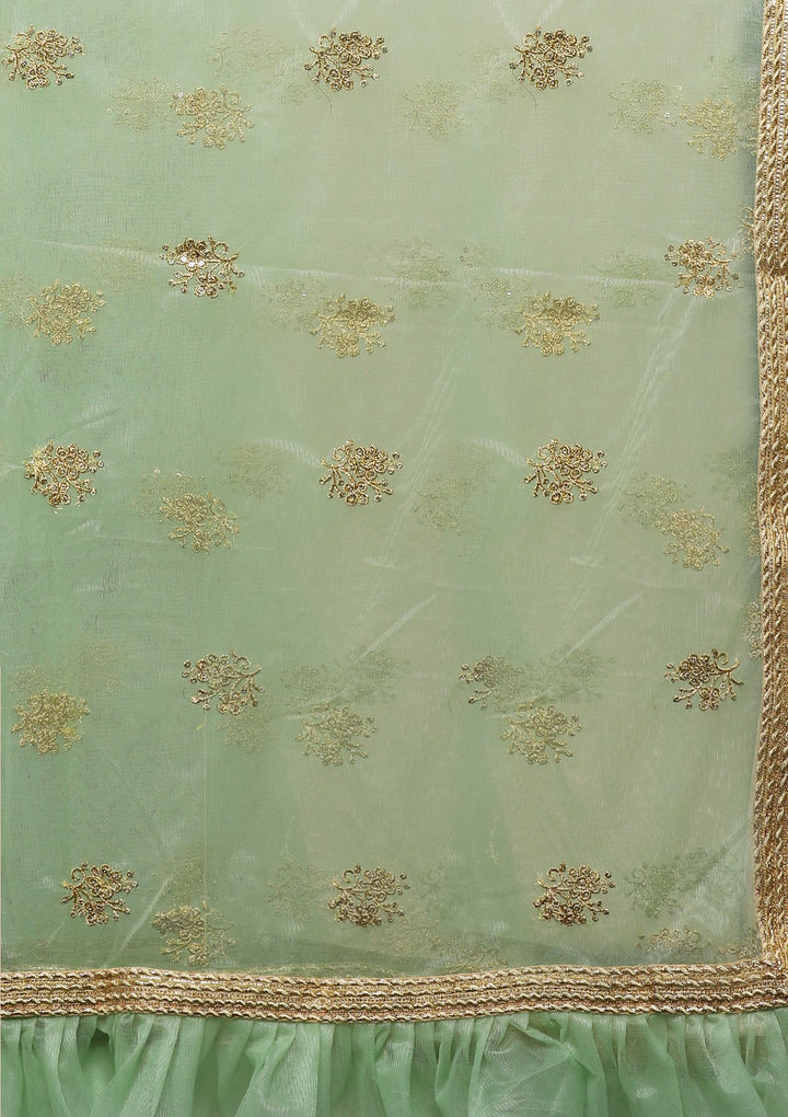 Pista Green Zari Work Net Designer Lehenga-Koskii