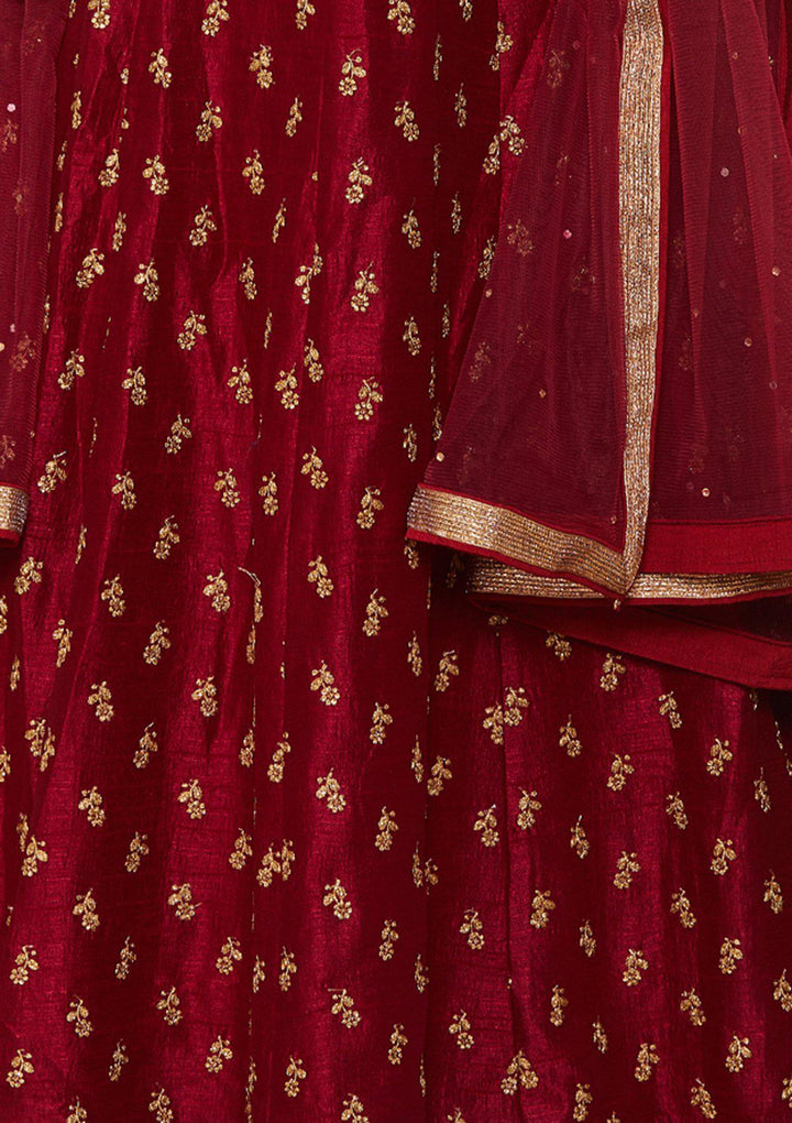 Maroon Zariwork Rawsilk Designer Lehenga-Koskii