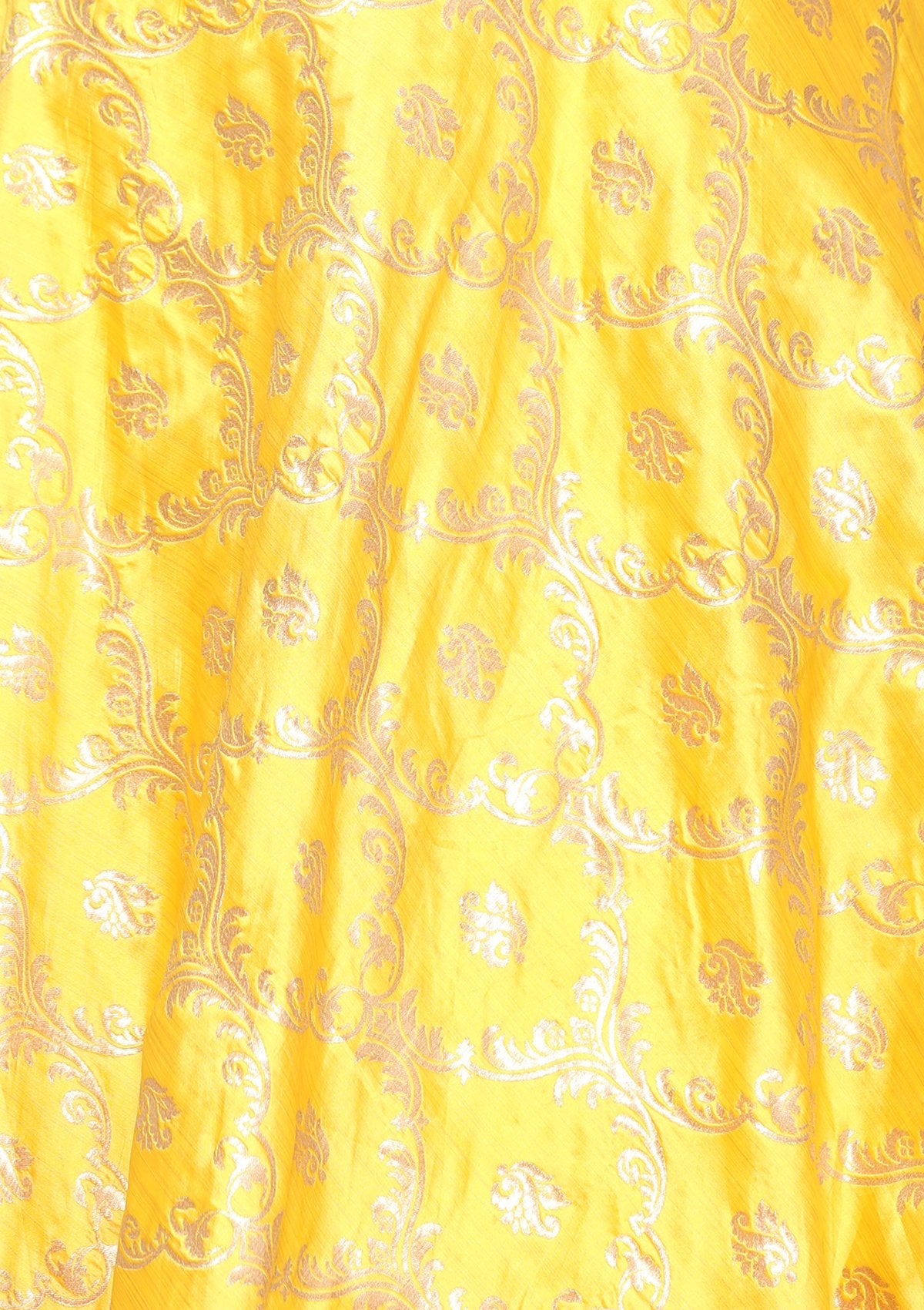 Yellow Mirror Work Silk Designer Lehenga-Koskii