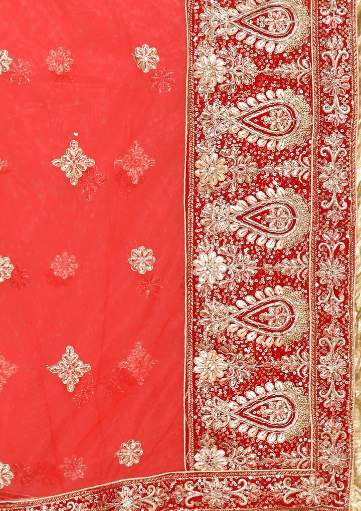 Red Gota Patti Work Velvet Designer Lehenga-Koskii