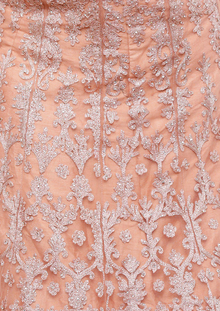 Peach Threadwork Net Designer Lehenga-Koskii
