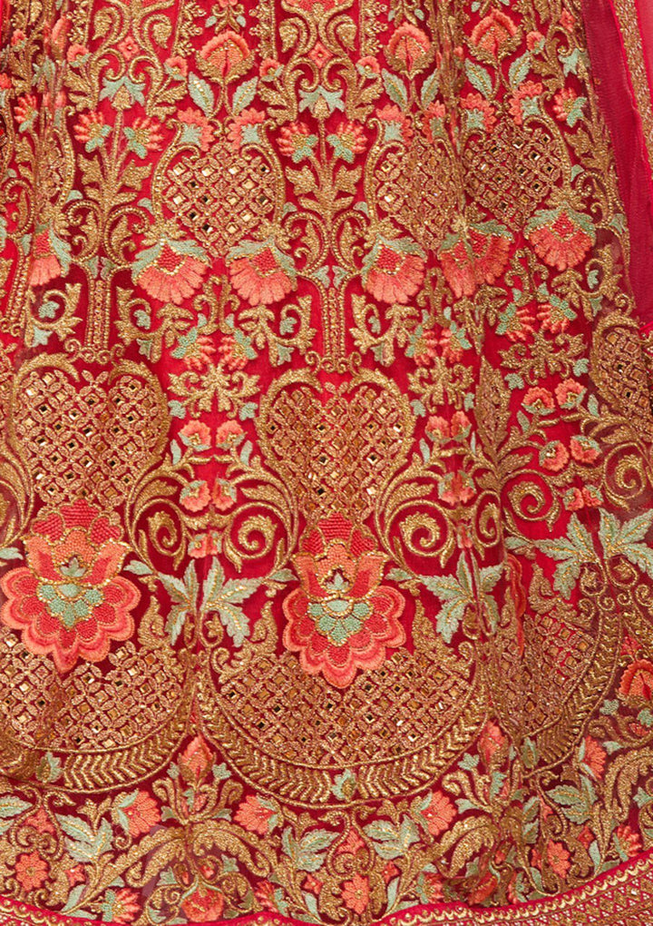 Rani Pink Zari-Work Net Designer Lehenga-Koskii