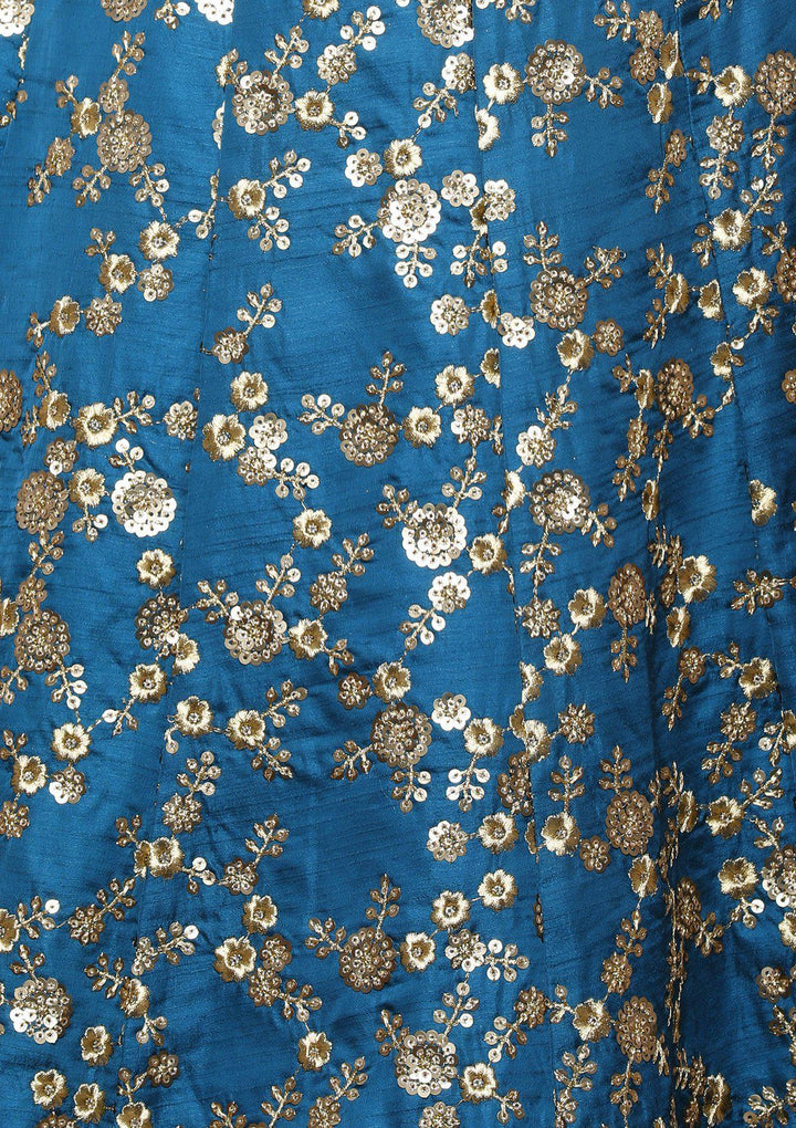 KOSKII PEACOCK GREEN SEQUINED LEHENGA-Koskii