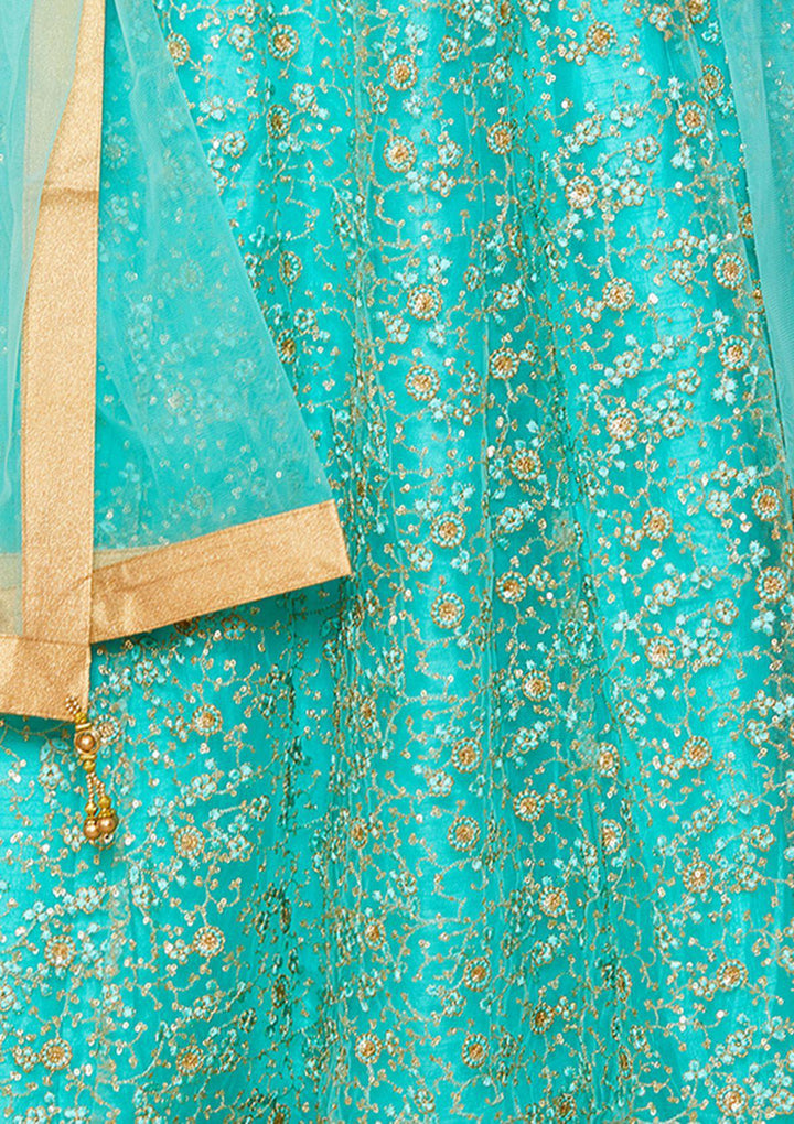 Cyan Zariwork Net Designer Lehenga-Koskii