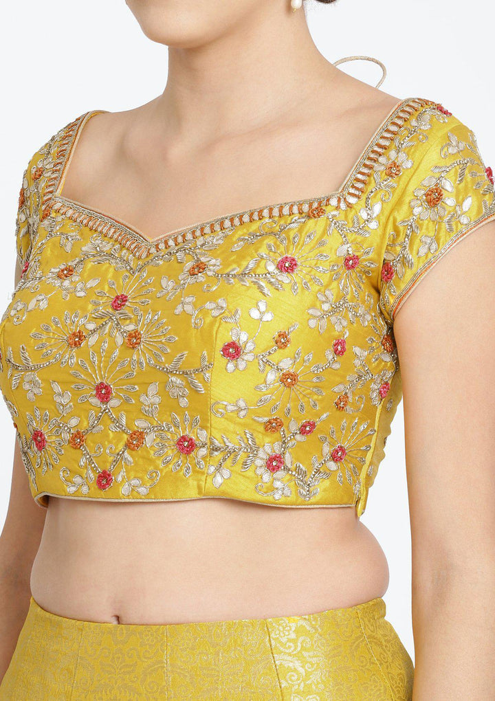 Yellow Gotapatti Brocade Designer Lehenga-Koskii
