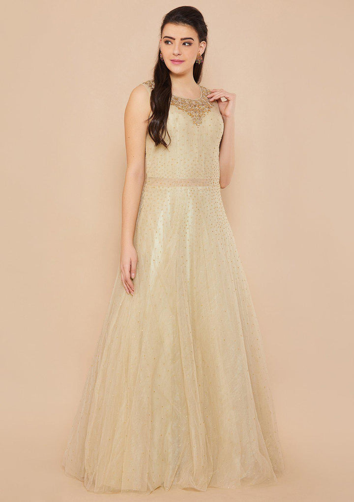 Sage Green Stonework Net Designer Gown-Koskii
