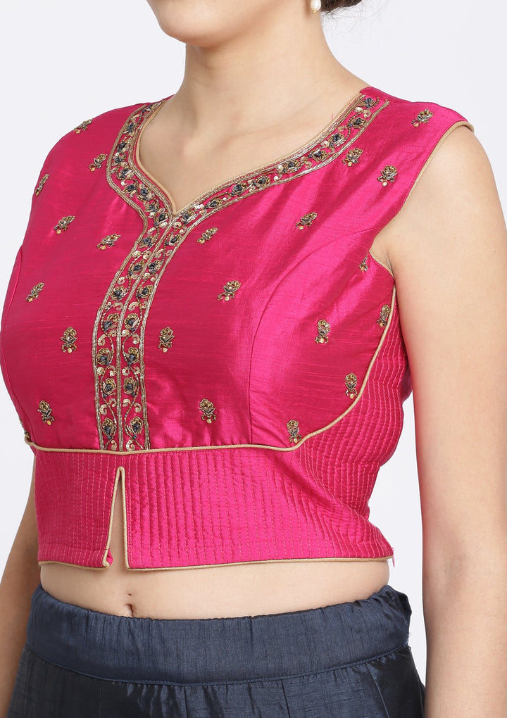 Navy Blue and Fuschia Cutdana Rawsilk Designer Lehenga-Koskii