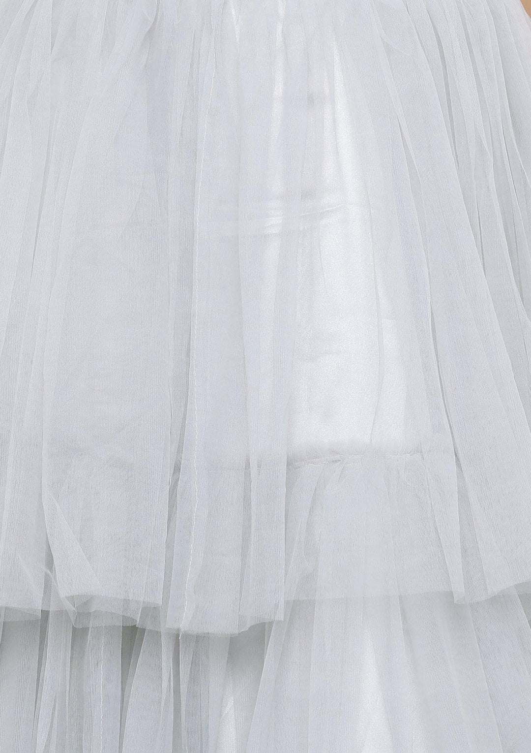 Silver Grey Ruffled Net Designer Lehenga-Koskii