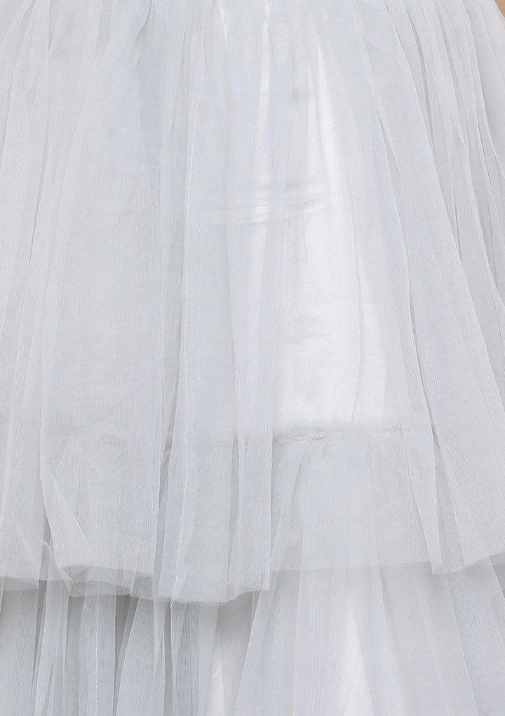 Silver Grey Ruffled Net Designer Lehenga-Koskii