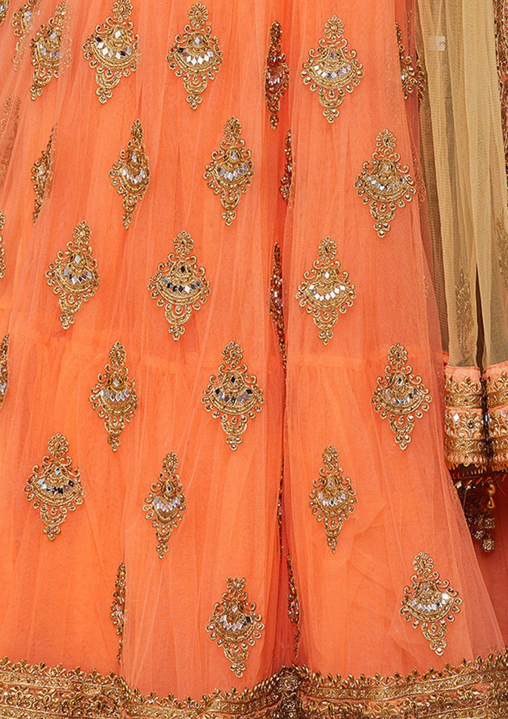 Koskii Zariwork Net PEACH Lehenga-Koskii