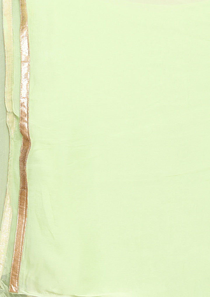 Light Green Thread Work Net Designer Sharara-Koskii