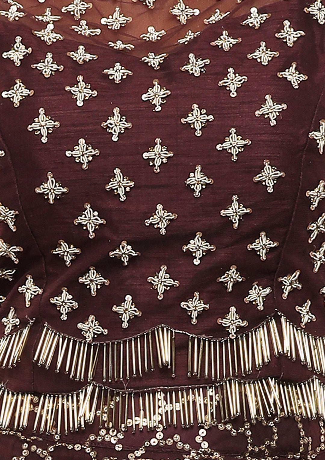 Wine Cutdana Raw Silk Designer Lehenga-Koskii