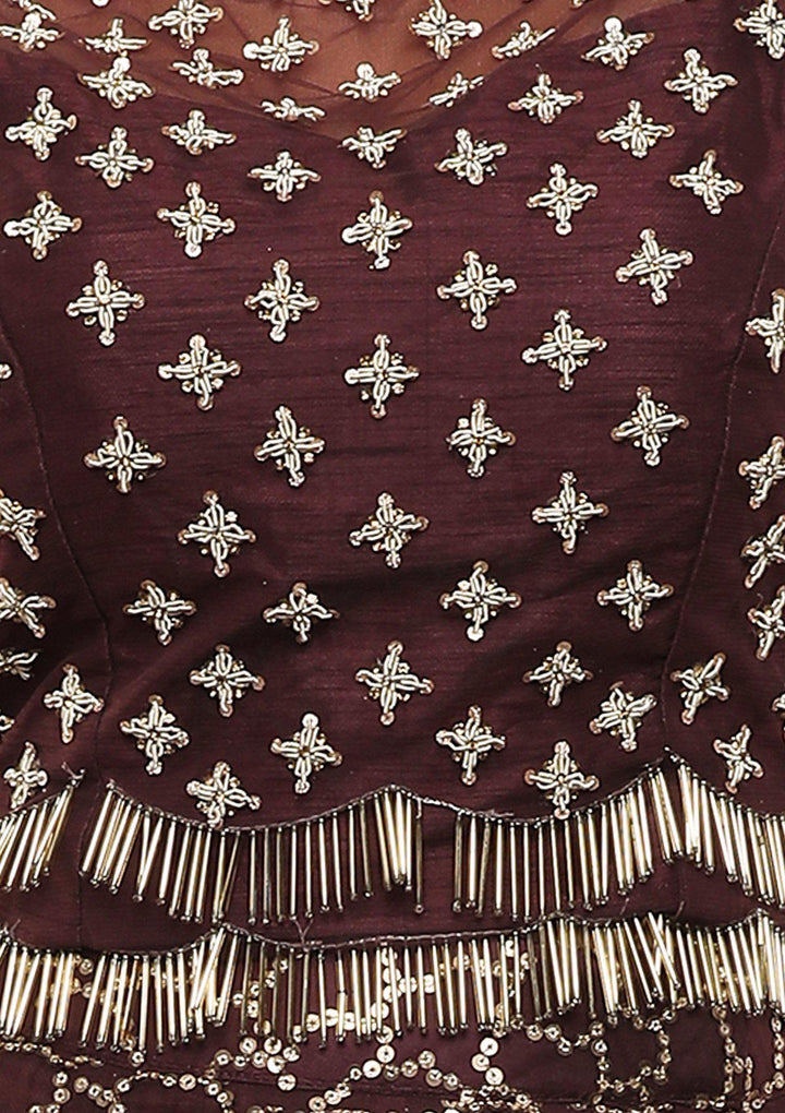 Wine Cutdana Raw Silk Designer Lehenga-Koskii