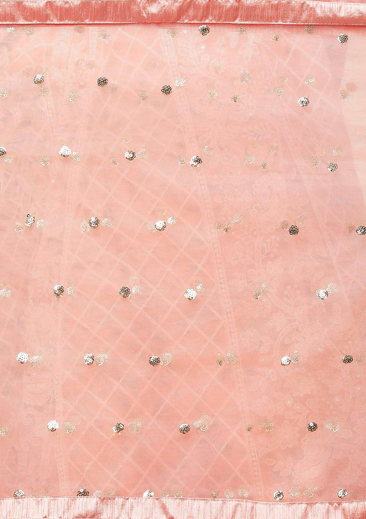 Peach Thread Work Net Designer Lehenga-Koskii
