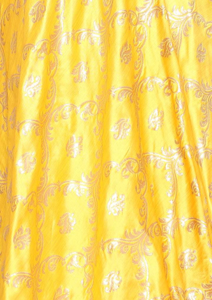 Yellow Zari Work Silk Designer Gown-Koskii