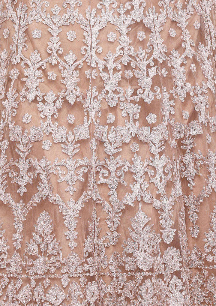 Dusty Rose Threadwork Net Designer Lehenga-Koskii