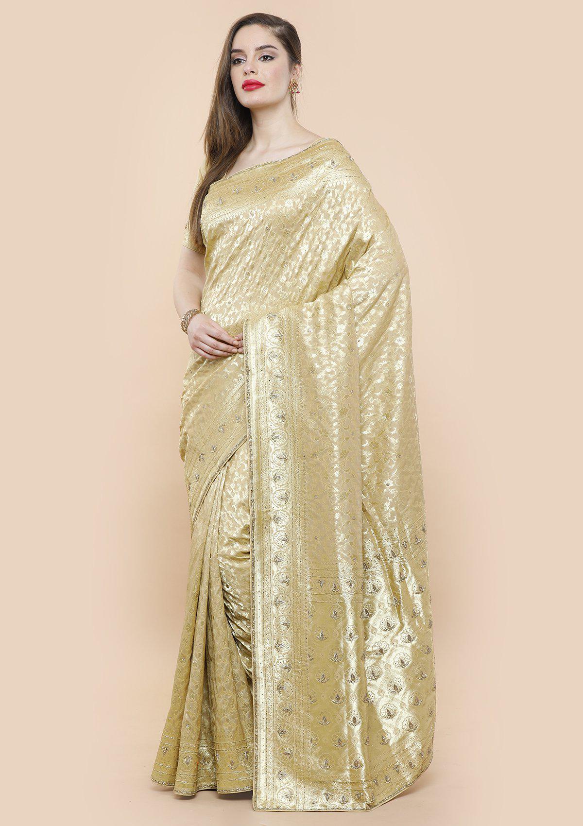 Gold Banarasi Silk Zardozi Designer Saree-Koskii