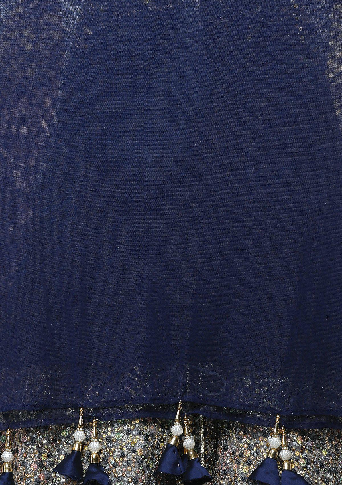 Koskii blue and grey sequin work bridal lehenga-Koskii