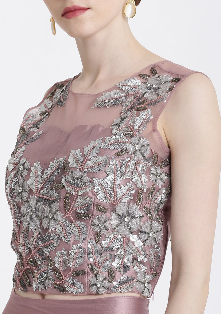 Mauve Sequins Net Designer Lehenga-Koskii