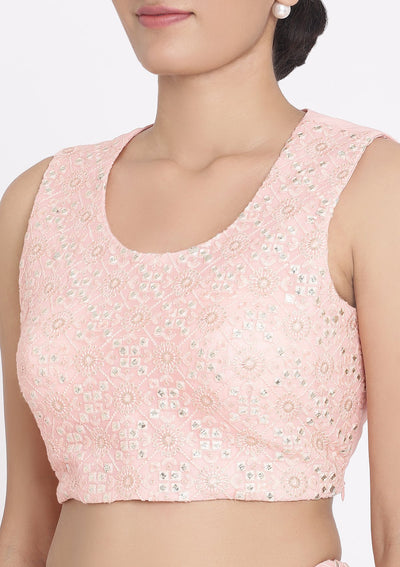 Pink Mirrorwork Georgette Designer Lehenga - koskii