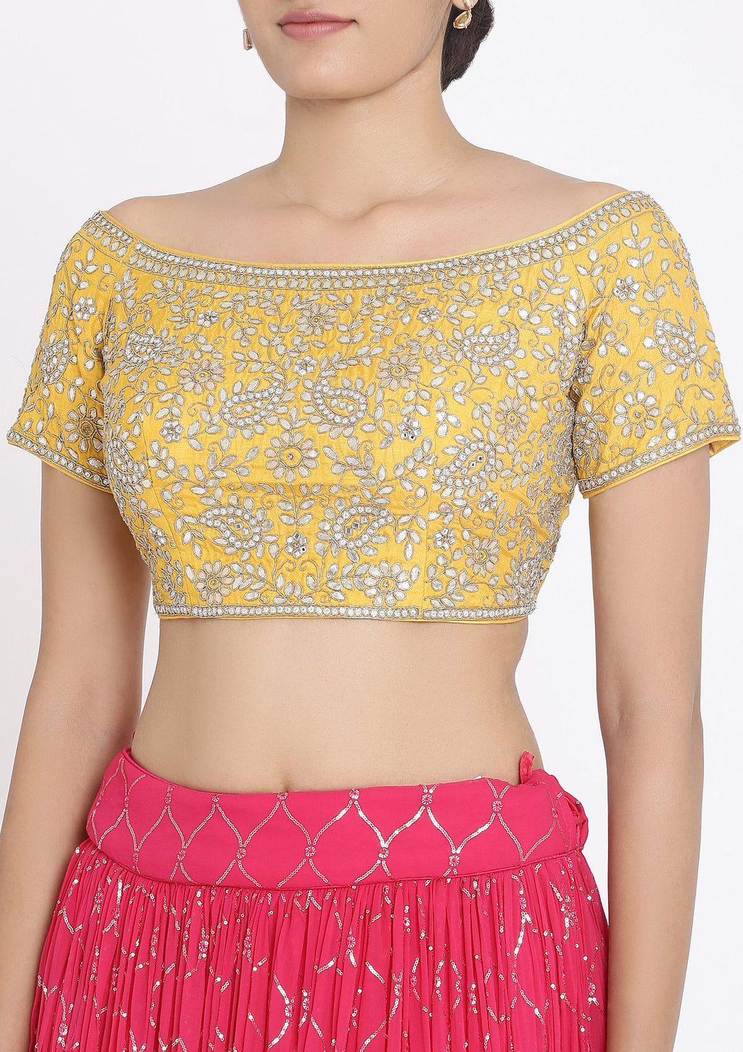 Rani Pink And Yellow Gotapatti Georgette Designer Lehenga - koskii