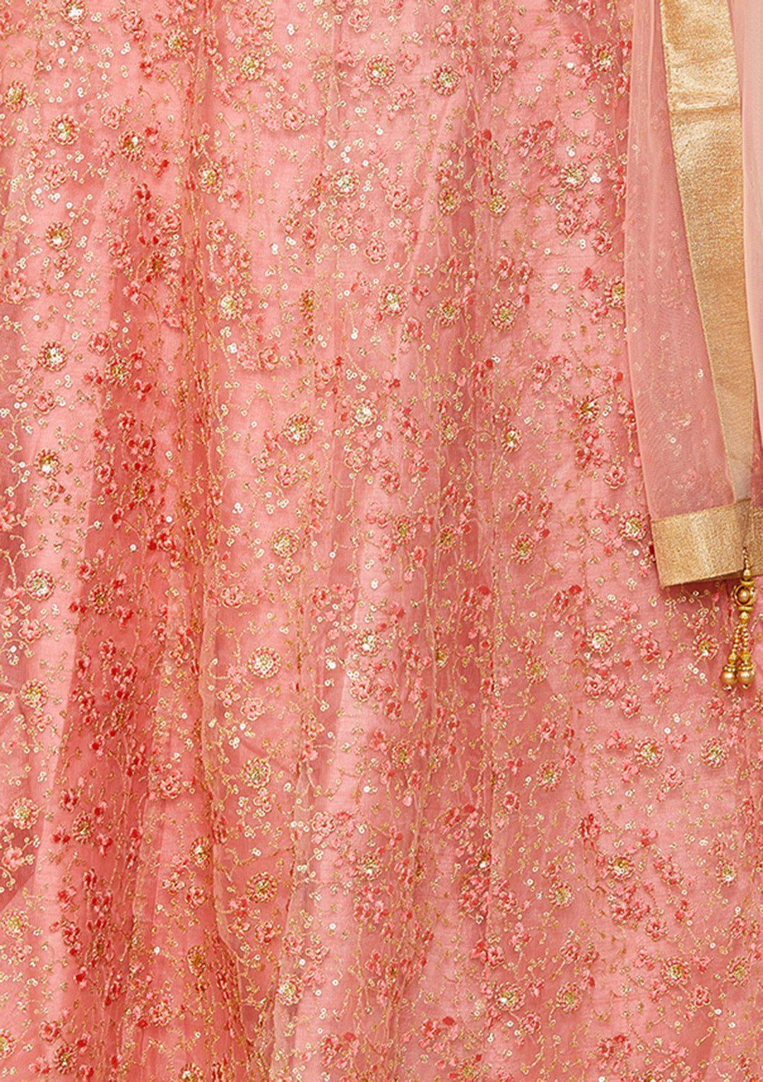 Pink Sequinned Net Designer Lehenga-Koskii