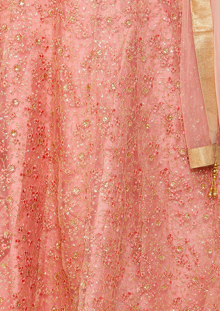 Pink Sequinned Net Designer Lehenga-Koskii