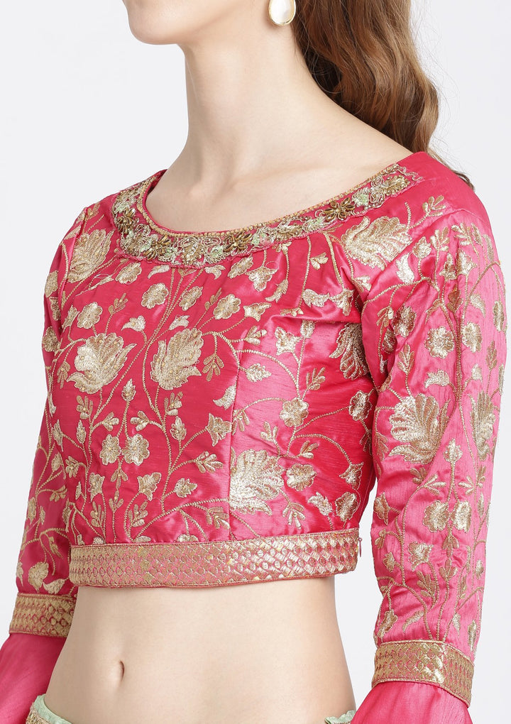 Pista Green Zariwork Rawsilk Designer Lehenga-Koskii