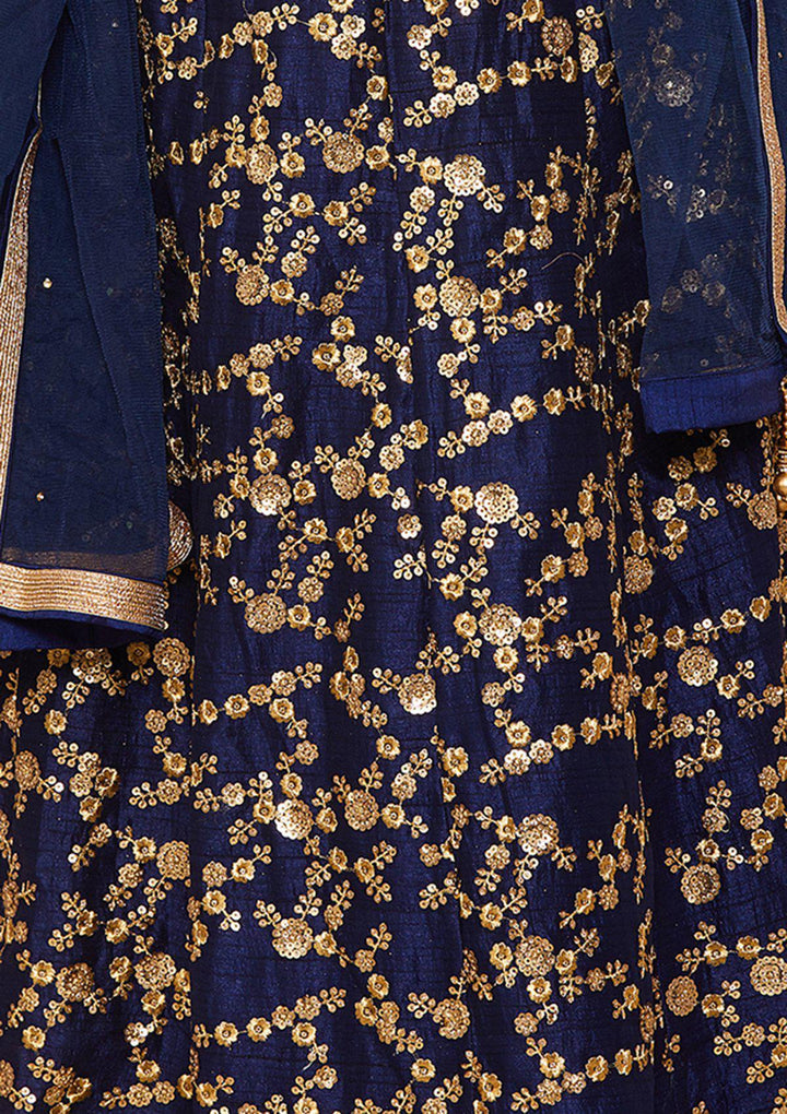 Koskii Stonework Rawsilk Blue Lehenga-Koskii