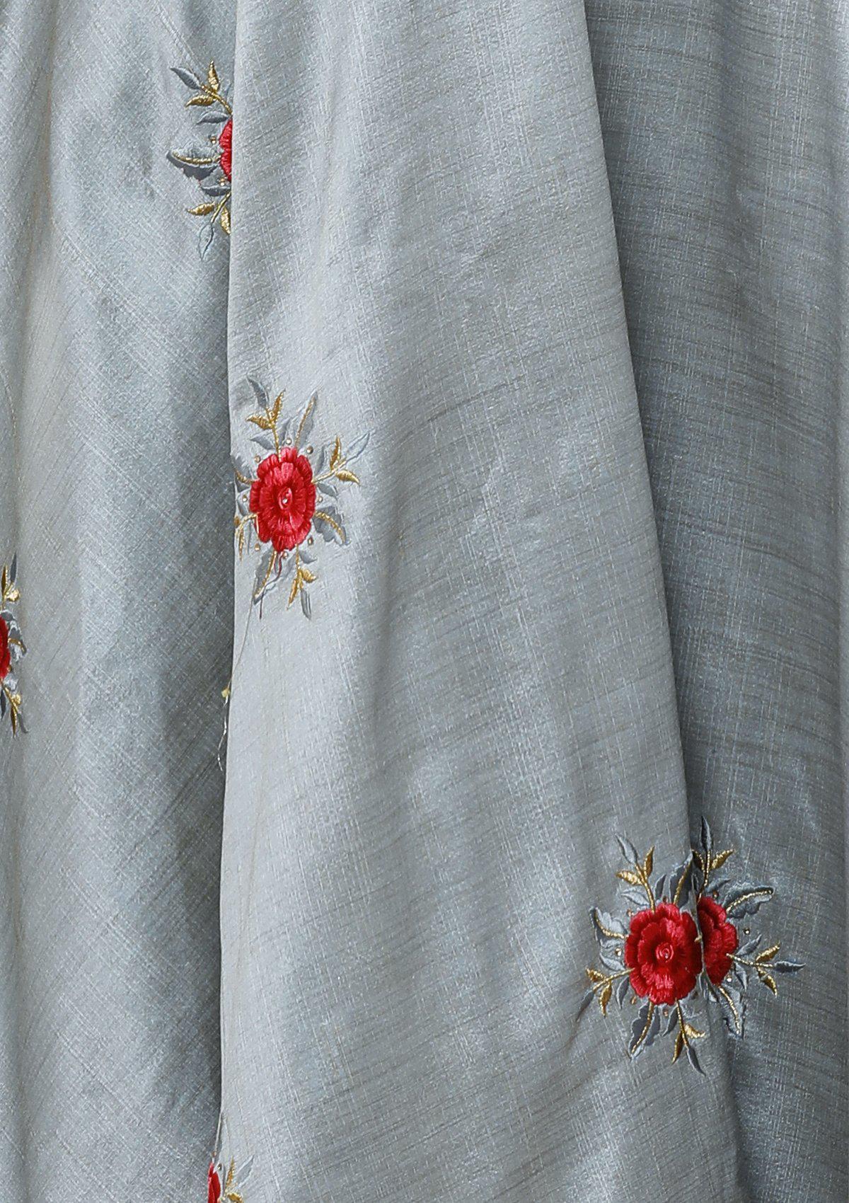 Grey Cutdana Raw Silk Designer Gown-Koskii
