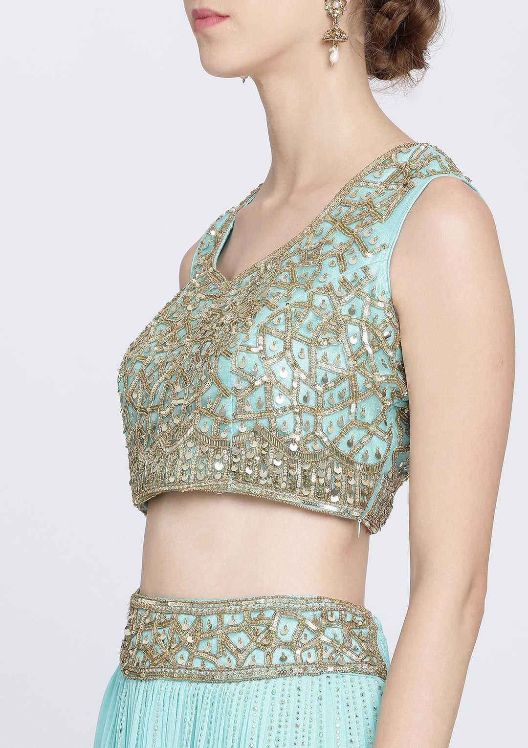 Sky Blue Cutdana Georgette Designer Lehenga-Koskii