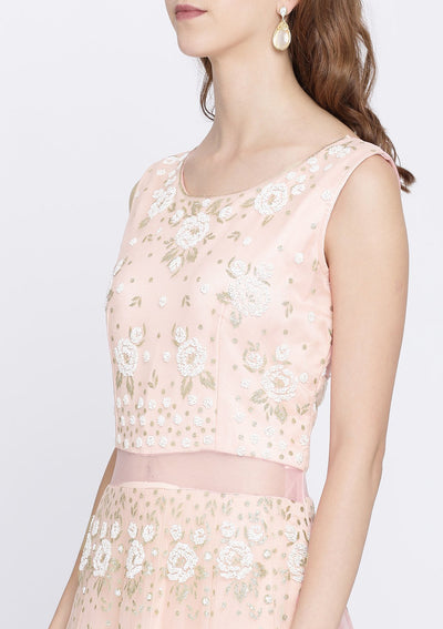 Baby Pink Cutdana Net Designer Gown-Koskii