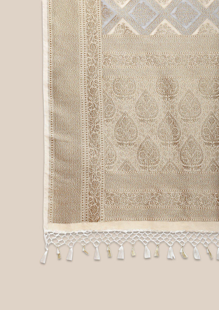 Fawn Zariwork Brocade Designer Saree-Koskii