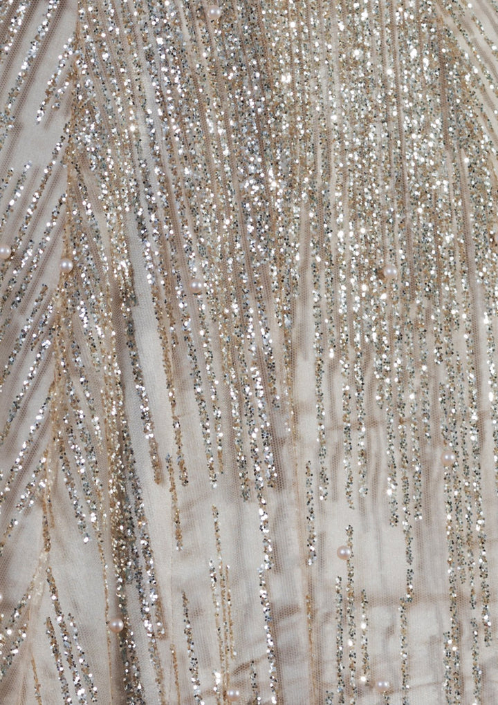 Beige Bead Work Net Designer Gown-Koskii