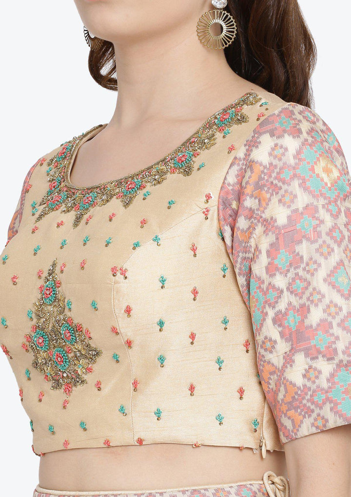 Cream Zardosi Rawsilk Designer Lehenga-Koskii
